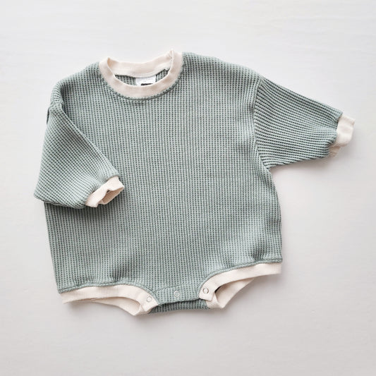 Baby Waffle Sweatshirt Romper (3m-3y) - Sage Green - AT NOON STORE