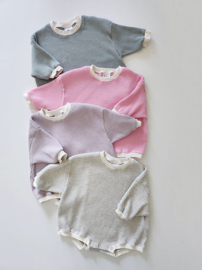 Baby Waffle Sweatshirt Romper (3m-3y) - Sage Green - AT NOON STORE