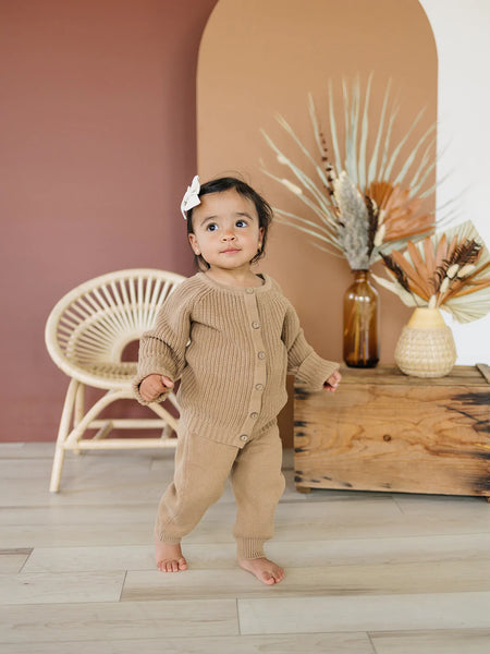Cotton Knit Cardigan (0-18m) - Toffee - AT NOON STORE