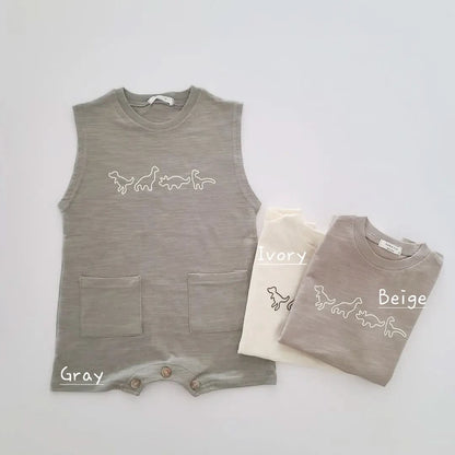 Baby Sleeveless Dino Pocket Jumpsuit (2-18m) - 3 Colors - AT NOON STORE