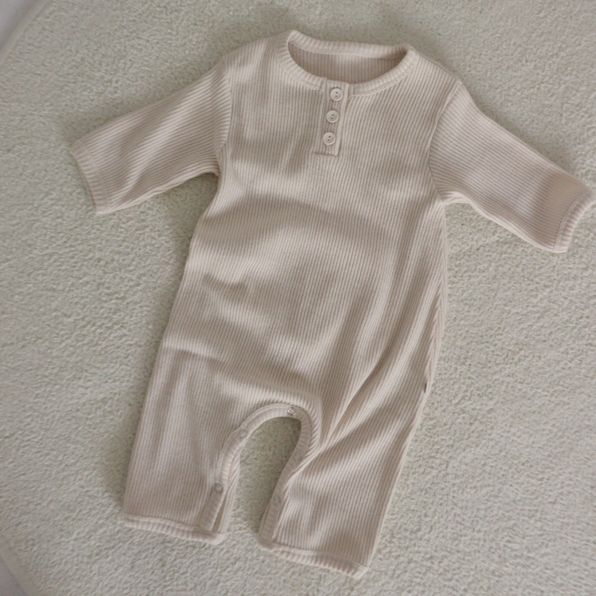 Baby Long Sleeve Ribbed Jumpsuit (3-18m)- Cream