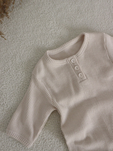 Baby Long Sleeve Ribbed Jumpsuit (3-18m)- Cream