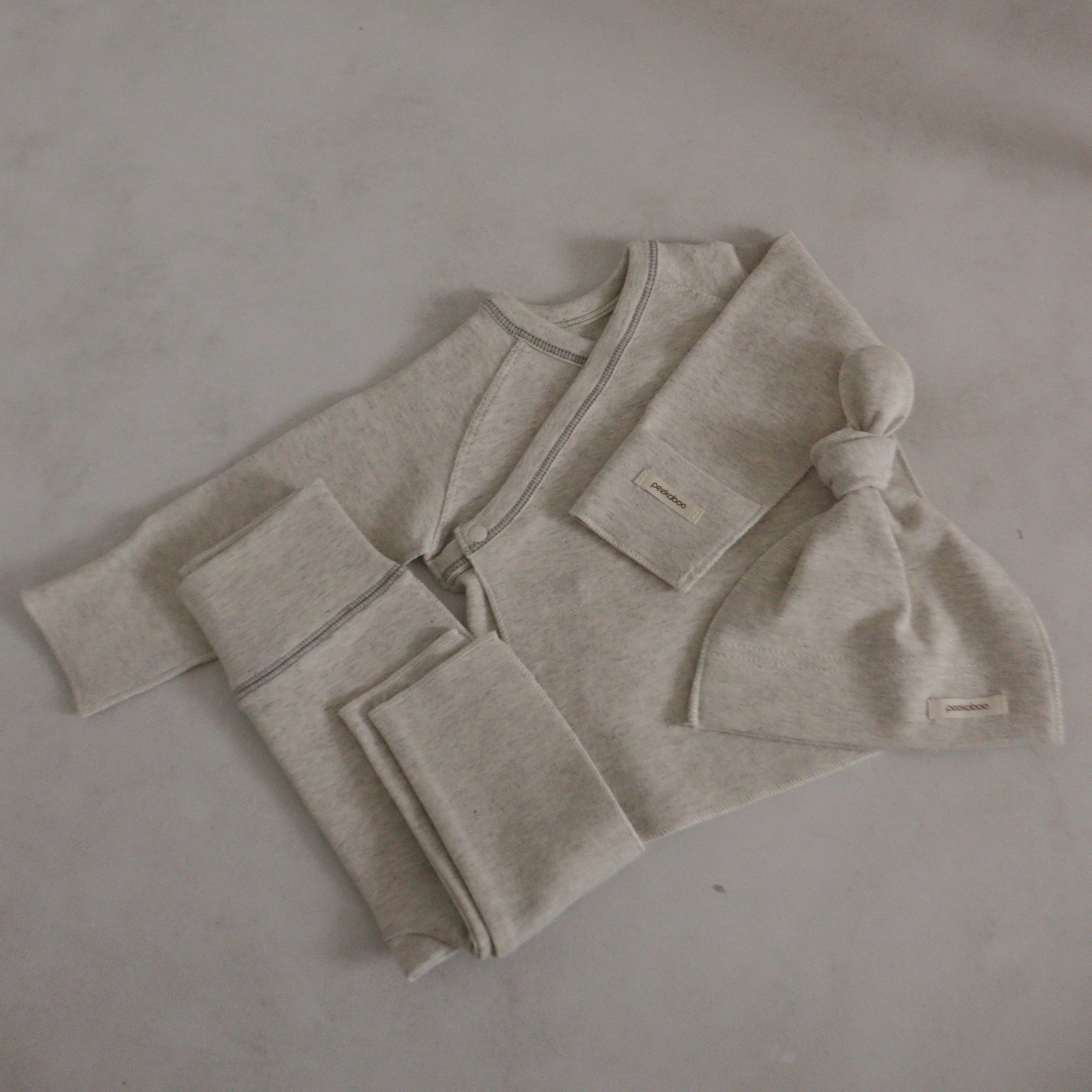 Newborn 3 Piece Cotton Set (0-3m) - Light Heather Grey - AT NOON STORE