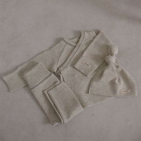 Newborn 3 Piece Cotton Set (0-3m) - Light Heather Grey