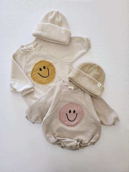 Baby BH Smiley Face Sweatshirt Romper (3-18m) - Pink Face - AT NOON STORE
