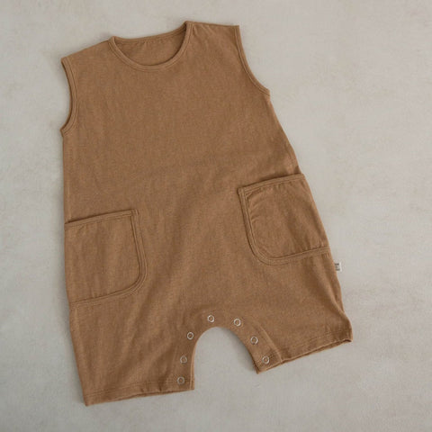 Baby Cotton Sleeveless Pocket Jumpsuit (3-18m)- Camel - AT NOON STORE