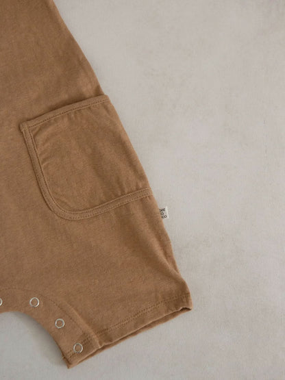 Baby Cotton Sleeveless Pocket Jumpsuit (3-18m)- Camel - AT NOON STORE