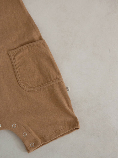 Baby Cotton Sleeveless Pocket Jumpsuit (3-18m)- Camel