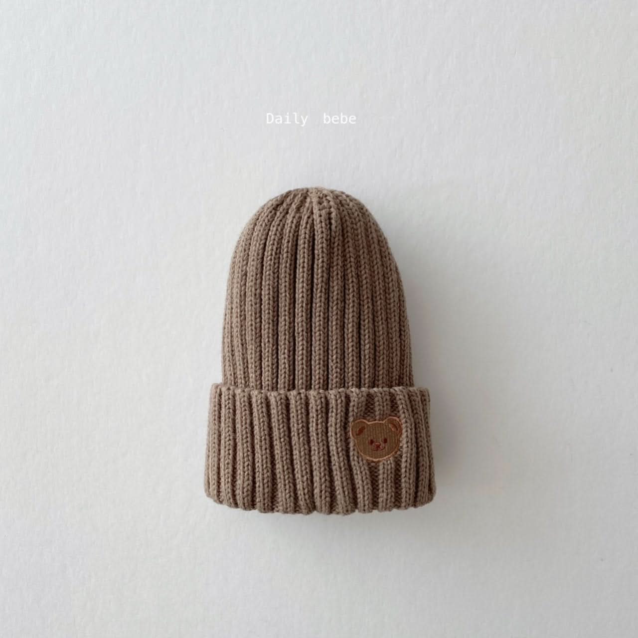 Kids Bear Embroidery Ribbed Beanie -8 colors - AT NOON STORE