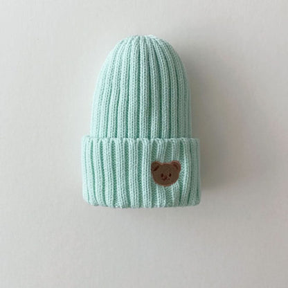 Kids Bear Embroidery Ribbed Beanie -8 colors - AT NOON STORE