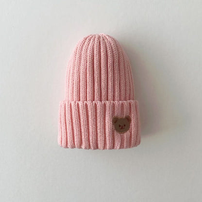 Kids Bear Embroidery Ribbed Beanie -8 colors - AT NOON STORE