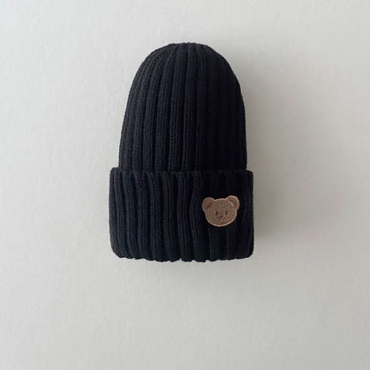 Kids Bear Embroidery Ribbed Beanie -8 colors - AT NOON STORE