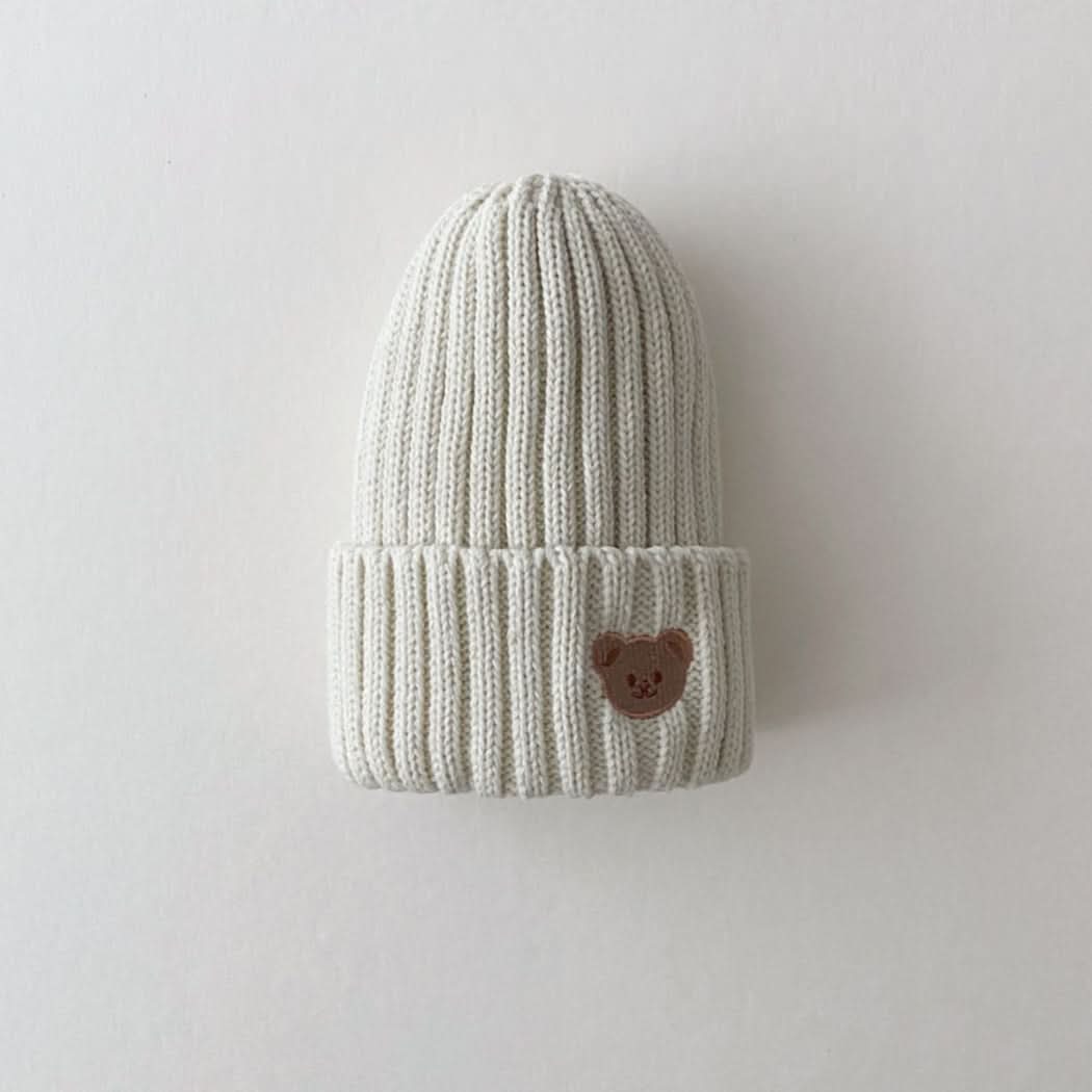 Kids Bear Embroidery Ribbed Beanie -8 colors - AT NOON STORE
