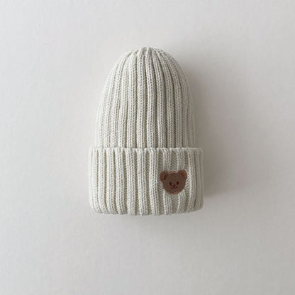 Kids Bear Embroidery Ribbed Beanie -8 colors - AT NOON STORE