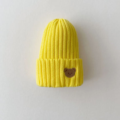 Kids Bear Embroidery Ribbed Beanie -8 colors - AT NOON STORE
