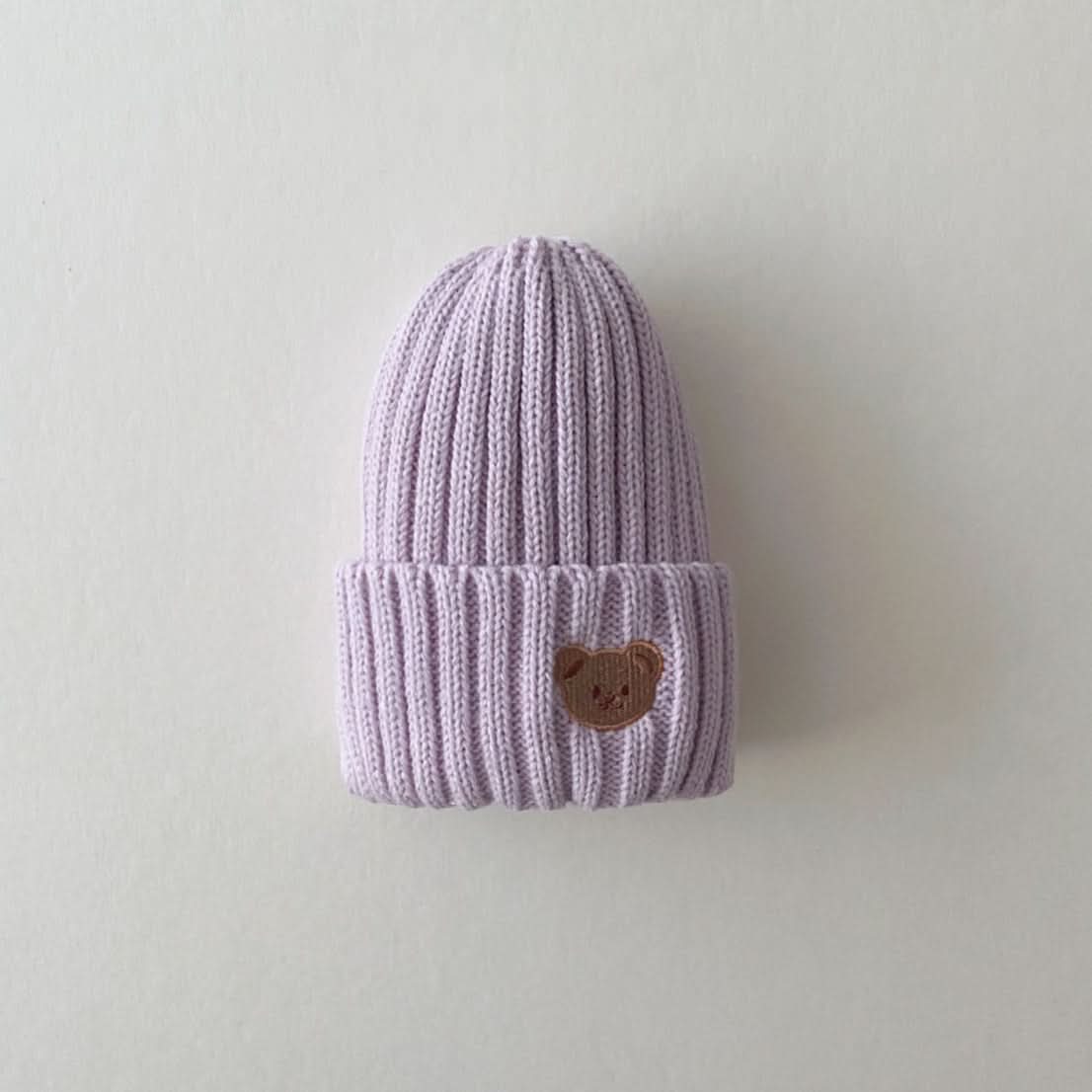 Kids Bear Embroidery Ribbed Beanie -8 colors - AT NOON STORE