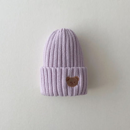 Kids Bear Embroidery Ribbed Beanie -8 colors - AT NOON STORE