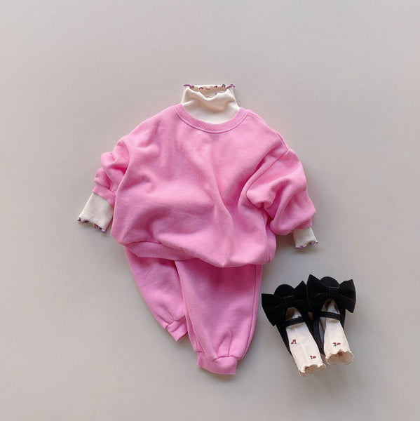 Kids Brushed Cotton Sweatshirt & Jogger Pants Set (1-5y) - Pink