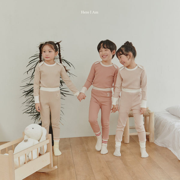 Kids Color Block Ribbed Top and Pants Set(1-5y)- Beige - AT NOON STORE