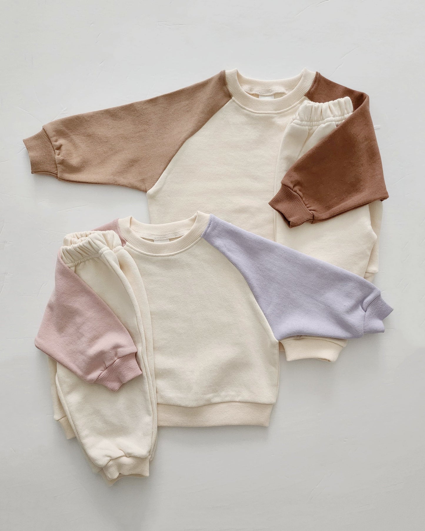 Kids Colorblock Sweatshirt & Jogger Pants Set (1-5yrs) - Beige - AT NOON STORE