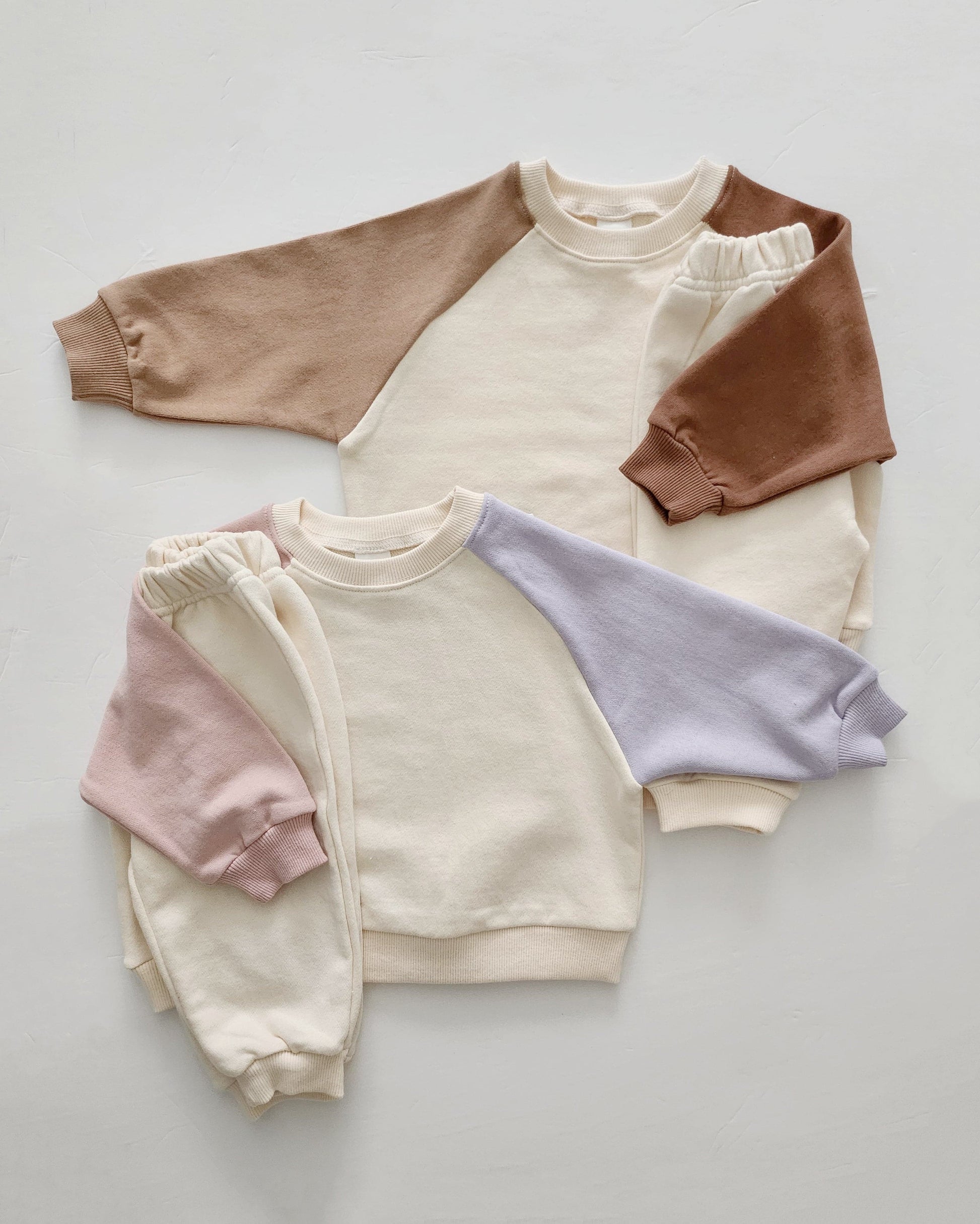 Kids Colorblock Sweatshirt & Jogger Pants Set (1-5yrs) - Beige - AT NOON STORE