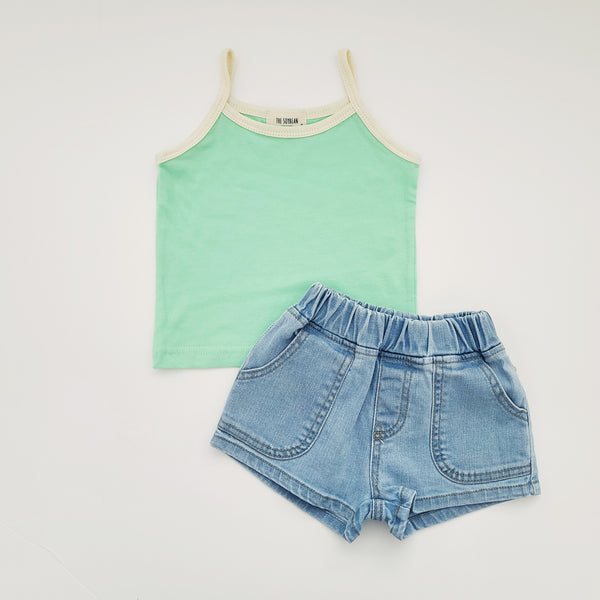 Kids Contrast Trim Cotton Cami - Green (1-5yrs) - AT NOON STORE