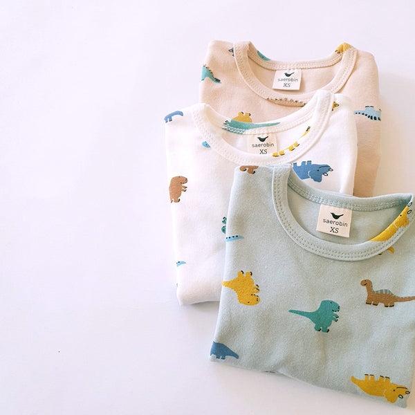 Kids Dino Printed Cotton T-shirt and Leggings Set - Beige - AT NOON STORE