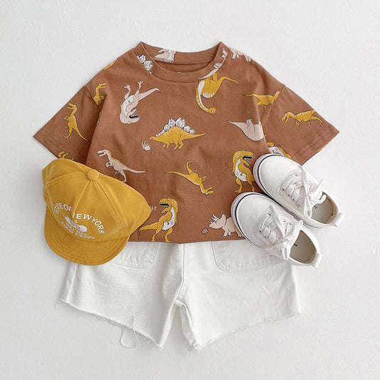 Kids Dinosaur T-Shirt (0m-5y) - Brown - AT NOON STORE