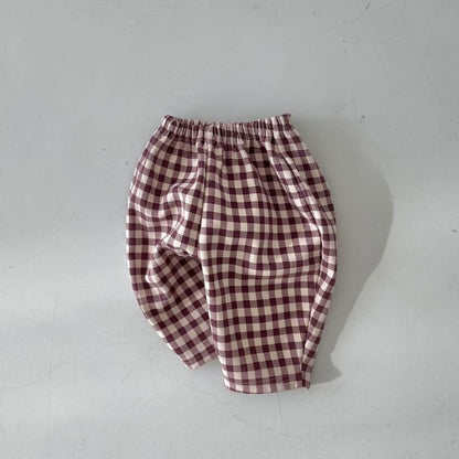 Baby Fleece-Lined Gingham Pants (4-15m) - Wine - AT NOON STORE