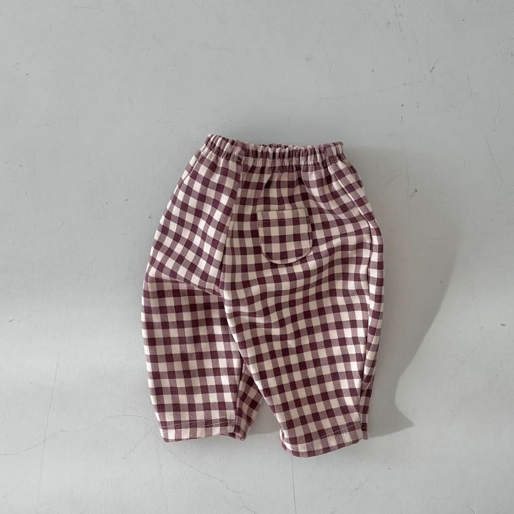 Baby Fleece-Lined Gingham Pants (4-15m) - Wine - AT NOON STORE