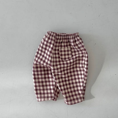 Baby Fleece-Lined Gingham Pants (4-15m) - Wine - AT NOON STORE