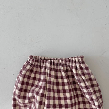 Baby Fleece-Lined Gingham Pants (4-15m) - Wine - AT NOON STORE