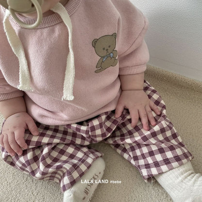 Baby Fleece-Lined Gingham Pants (4-15m) - Wine - AT NOON STORE