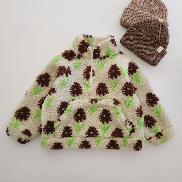 Kids Floral Half-Zip Sherpa Pullover (2-5y) - Cream