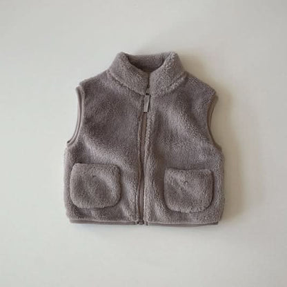 Kids Fluffy Fleece Pocket Vest (2-5yrs) - Brown - AT NOON STORE