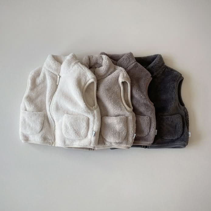 Kids Fluffy Fleece Pocket Vest (2-5yrs) - Brown - AT NOON STORE