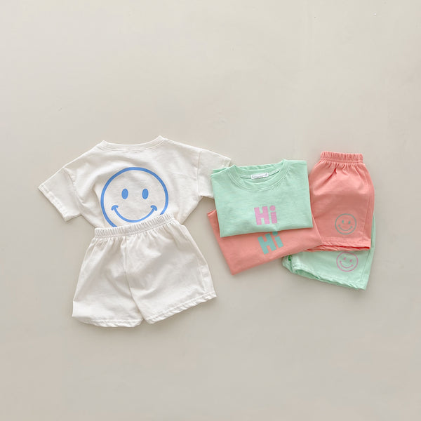 Kids Hi Printed Shortsleeve Tee and Shorts Set (4m-6y) - Cream - AT NOON STORE