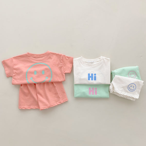 Kids Hi Printed Shortsleeve Tee and Shorts Set (4m-6y) - Pink - AT NOON STORE
