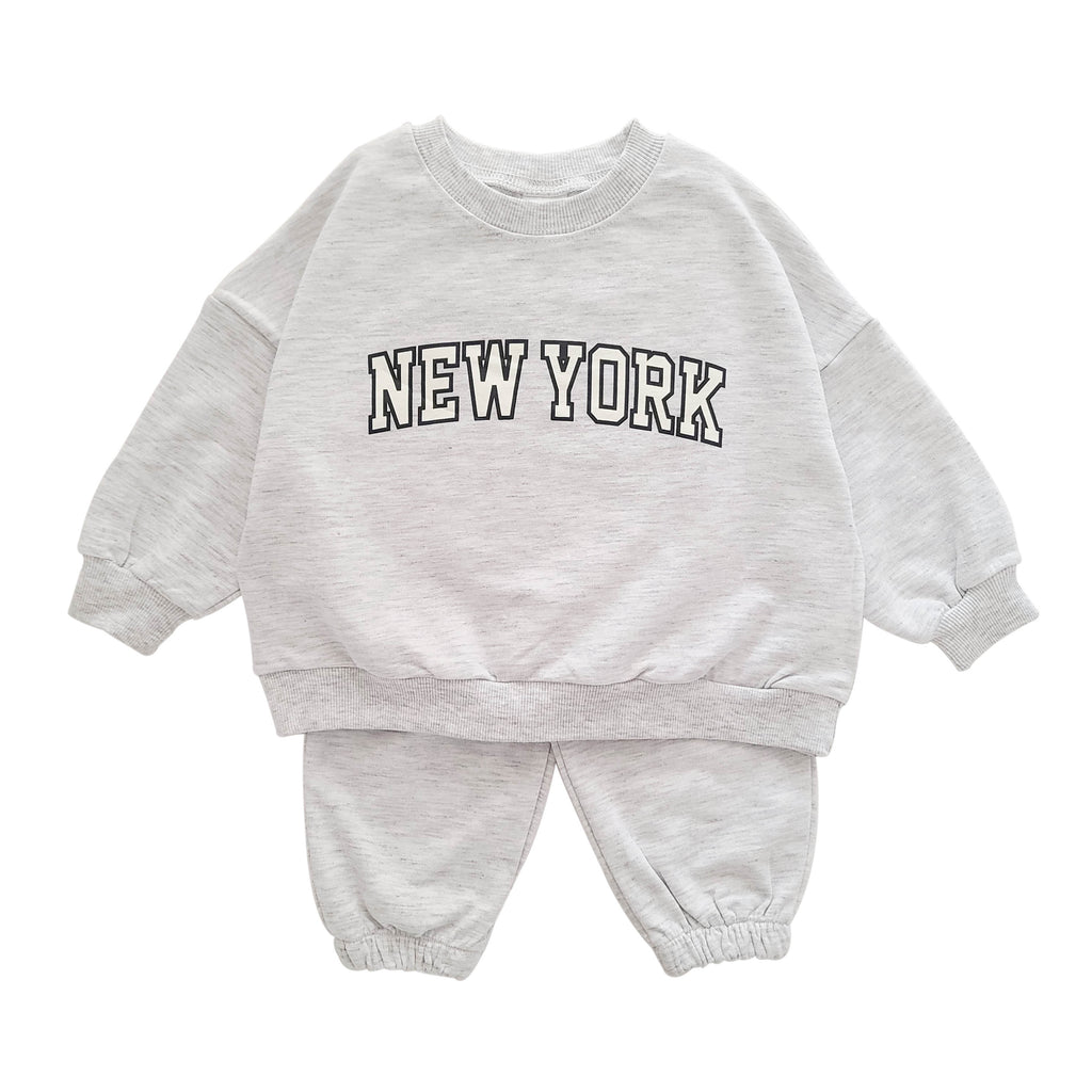 at Noon Kids New York Sweatshirt & Jogger Pants Set (1-5yrs) - Heather Gray 3-4y(m)
