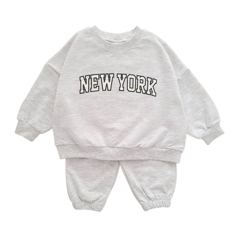 Kids New York Sweatshirt & Jogger Pants Set (1-5yrs) - Heather Gray