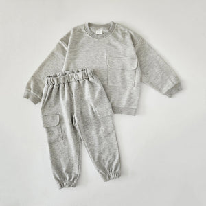 Kids Pocket Sweatshirt & Cargo Jogger Pants Set (2-5yrs) - Dark Heather Grey