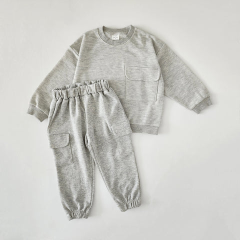 Kids Pocket Sweatshirt & Cargo Jogger Pants Set (4-5yrs) - Dark Heather Grey