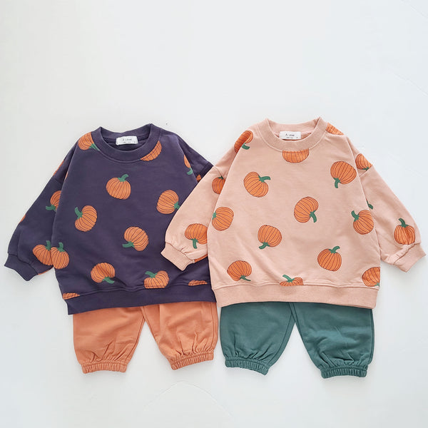 Kids Pumpkin Sweatshirt & Jogger Pants Set (4-5y) - Navy