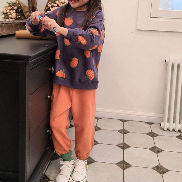 Kids Pumpkin Sweatshirt & Jogger Pants Set (4-5y) - Navy - AT NOON STORE