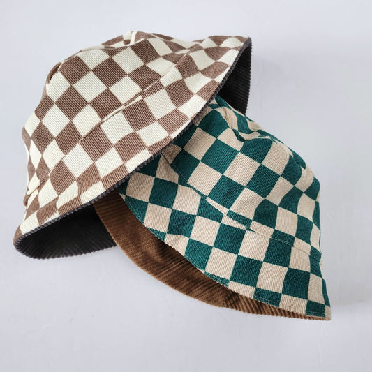 Kids Reversible Checker Corduroy Bucket Hat (3-6y) - 2 Colors - AT NOON STORE