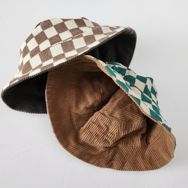 Kids Reversible Checker Corduroy Bucket Hat (3-6y) - 2 Colors - AT NOON STORE