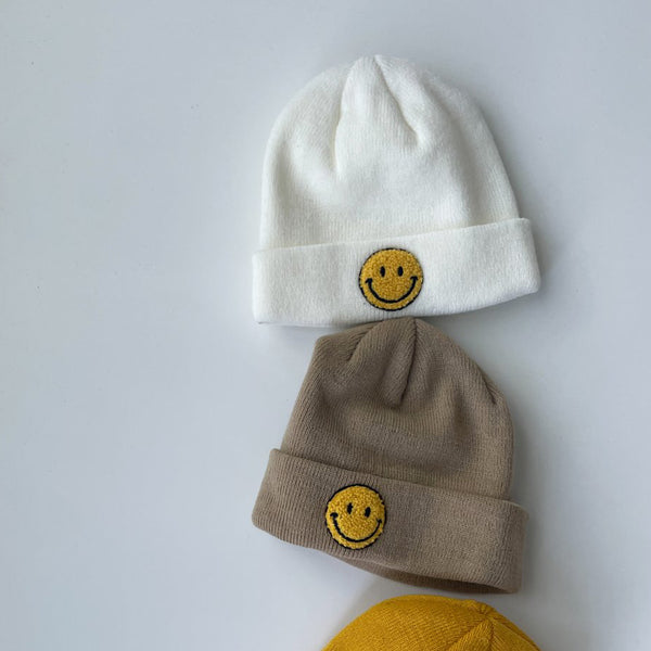Kids Smiley Face Embroidery Patch Beanie (3-7y) - 4Colors - AT NOON STORE
