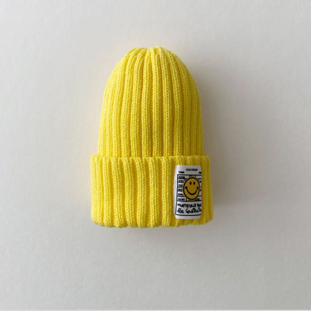 Kids Smiley Patch Ribbed Beanie - 9 colors - AT NOON STORE