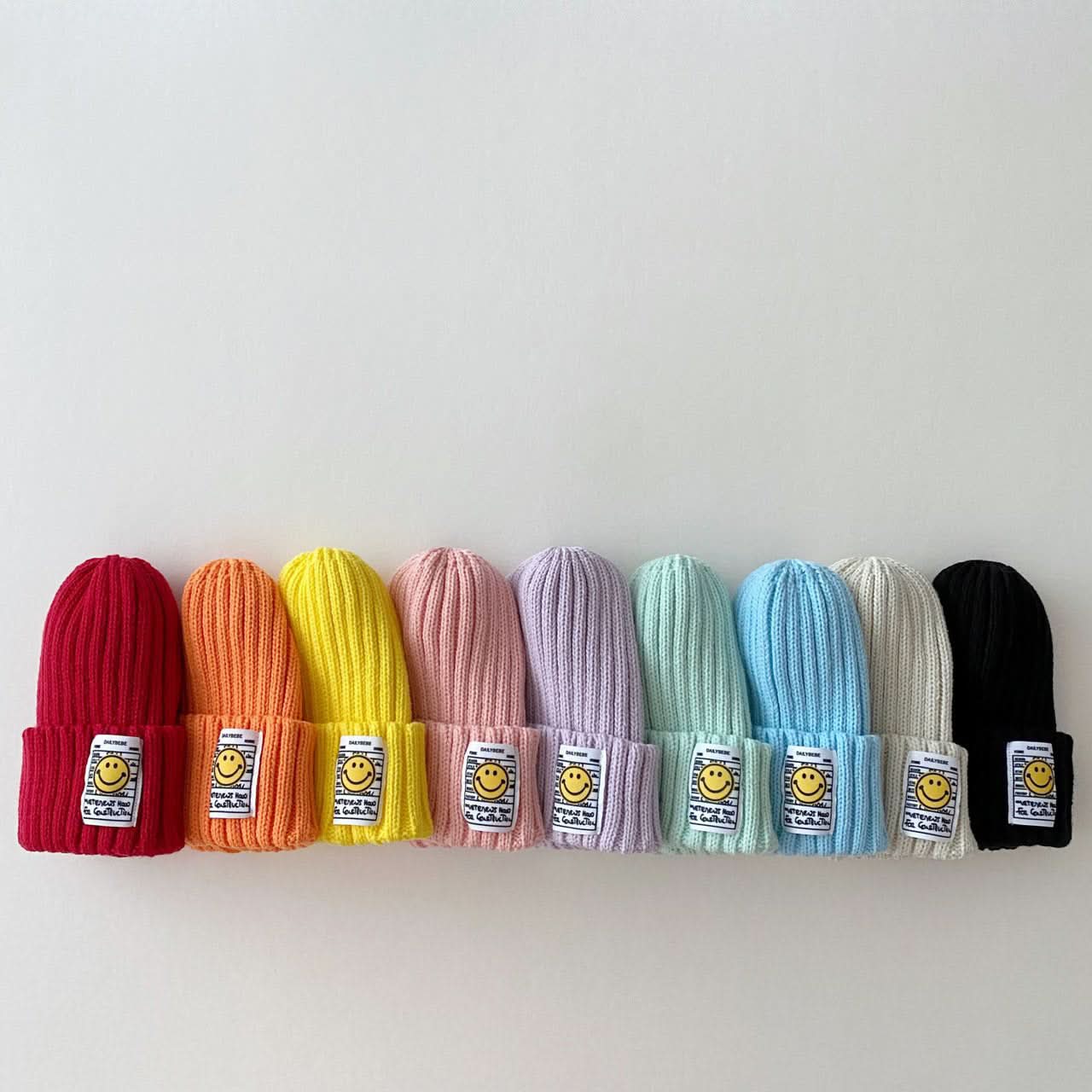 Kids Smiley Patch Ribbed Beanie - 9 colors - AT NOON STORE