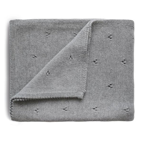 Mushie Knitted Pointelle Baby Blanket (Gray Melange)